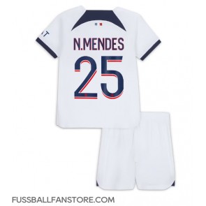 Paris Saint-Germain Nuno Mendes #25 Replik Auswärtstrikot Kinder 2023-24 Kurzarm (+ Kurze Hosen)